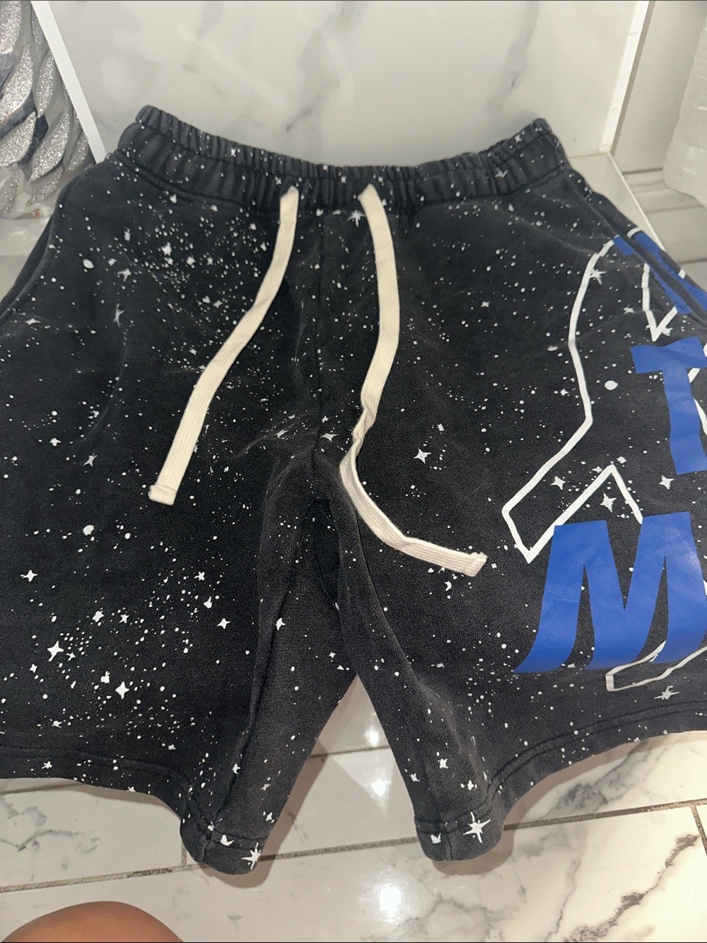 Men's Black Star-Print Drawstring Shorts